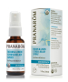 Pranarom Aromacalm Room and Linen Stress Relief Spray, in a 1 fl. oz. glass amber bottle with a chic blue and white label.