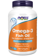 NOW Foods Omega-3, Molecularly Distilled & Enteric Coated - 180 Softgels