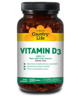 Country Life Vitamin D3 1000 IU, 200 Softgels