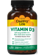 Country Life Vitamin D3 5000 IU, 200 softgels