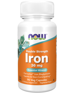 NOW Foods Iron 36 mg, Double Strength - 90 Veg Capsules