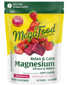 MegaFood Relax + Calm Magnesium Soft Chews Strawberry Flavor - Front view