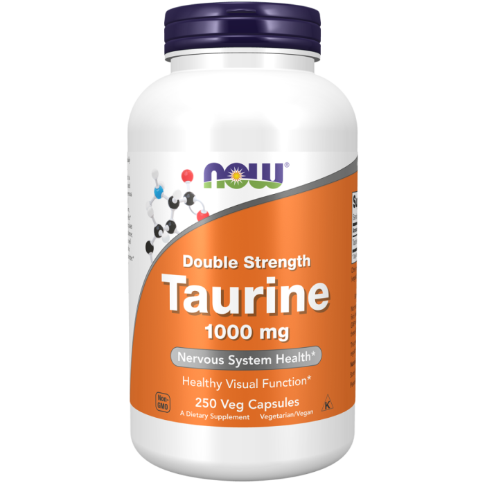 NOW Foods Taurine, Double Strength 1000 mg - 250 Veg Capsules