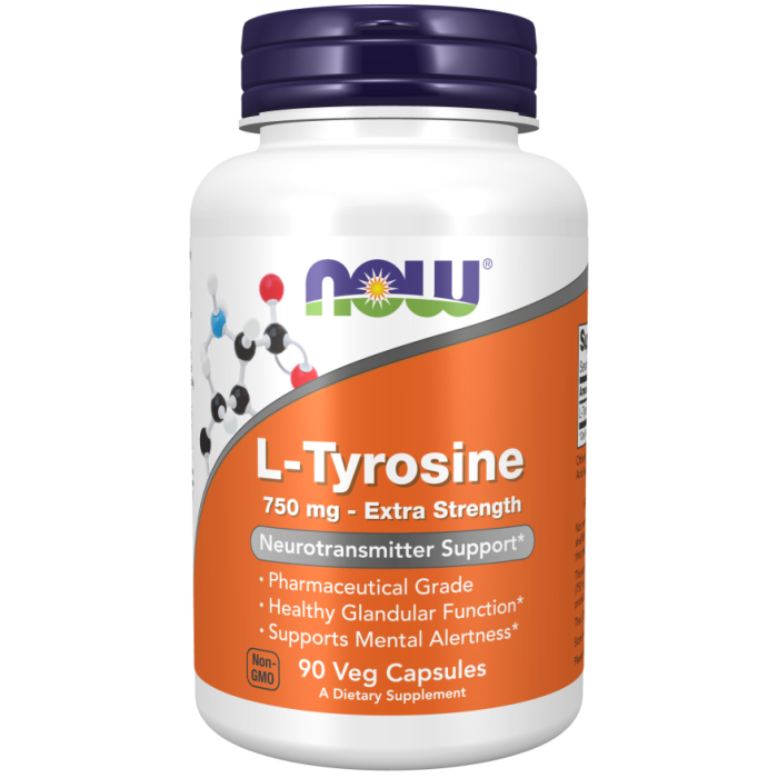 NOW Foods L-Tyrosine 750 mg, Extra Strength - 90 Veg Capsules