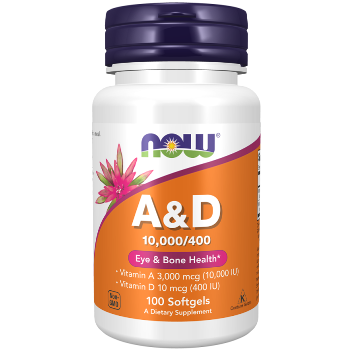 NOW Foods Vitamin A & D 10,000/400 IU - 100 Softgels