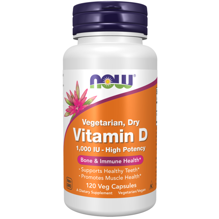 NOW Foods Vitamin D 1000 IU Dry - 120 Veg Capsules