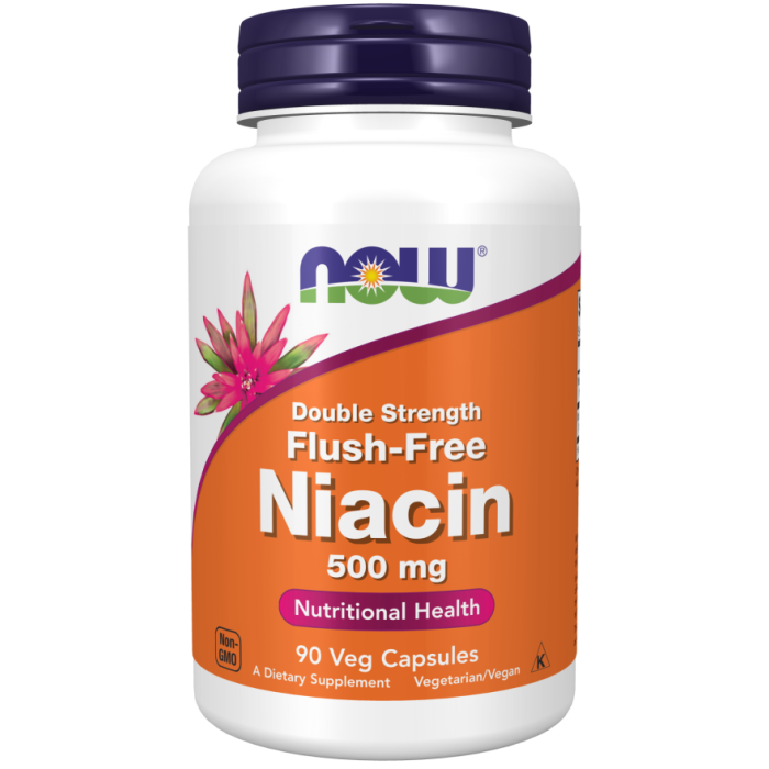 NOW Foods Niacin 500 mg, Double Strength Flush-Free - 90 Veg Capsules