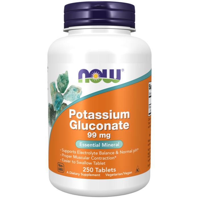 NOW Foods Potassium Gluconate 99 mg Vegetarian - 250 Tablets