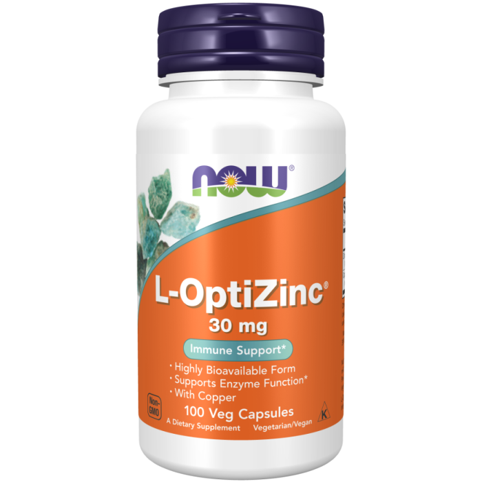 NOW Foods L-OptiZinc® 30 mg - 100 Veg Capsules