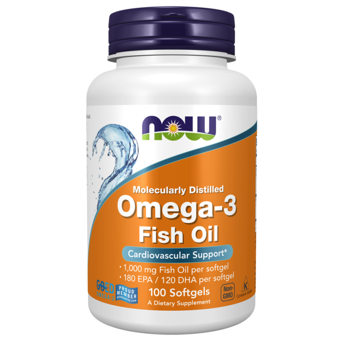 NOW Foods Omega-3 Fish Oil, Molecularly Distilled - 100 Softgels