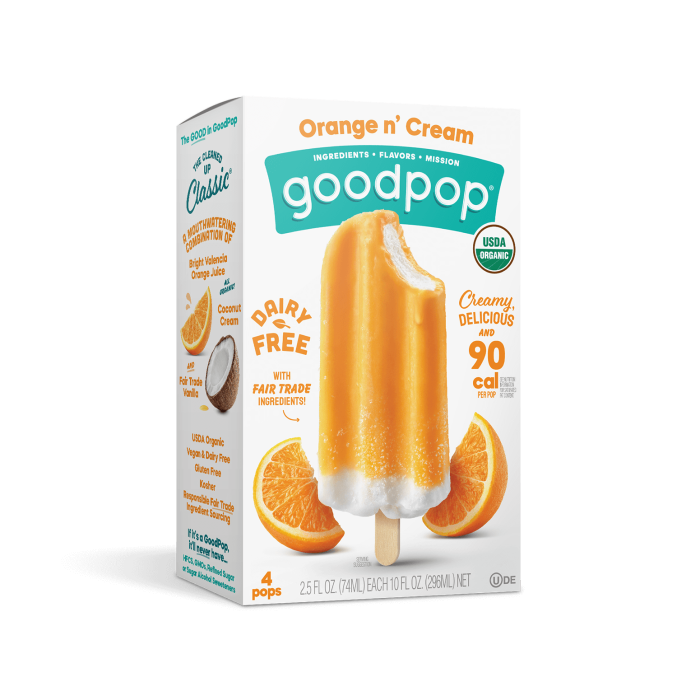 GoodPop Organic Dairy-Free Frozen Fruit Bars, Orange n' Cream, 4 Count