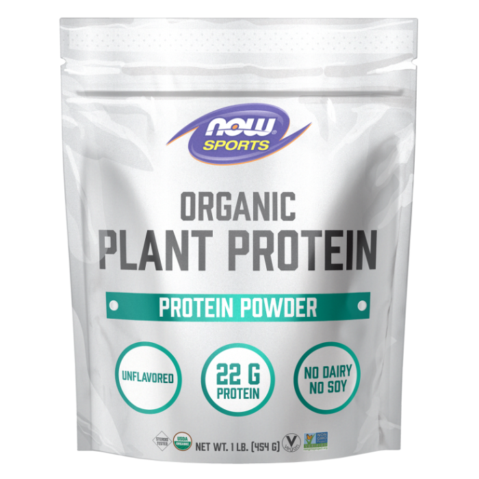 NOW Foods Plant Protein, Organic Unflavored Powder - 1 lb.