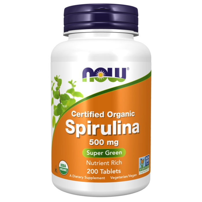 NOW Foods Spirulina 500 mg, Organic - 200 Tablets