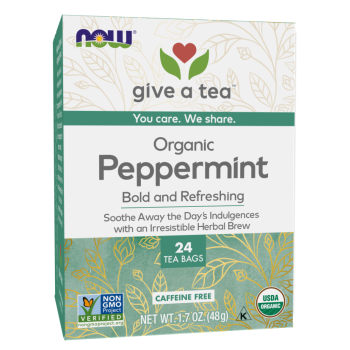 NOW Foods Peppermint Tea, Organic - 24 Tea Bags