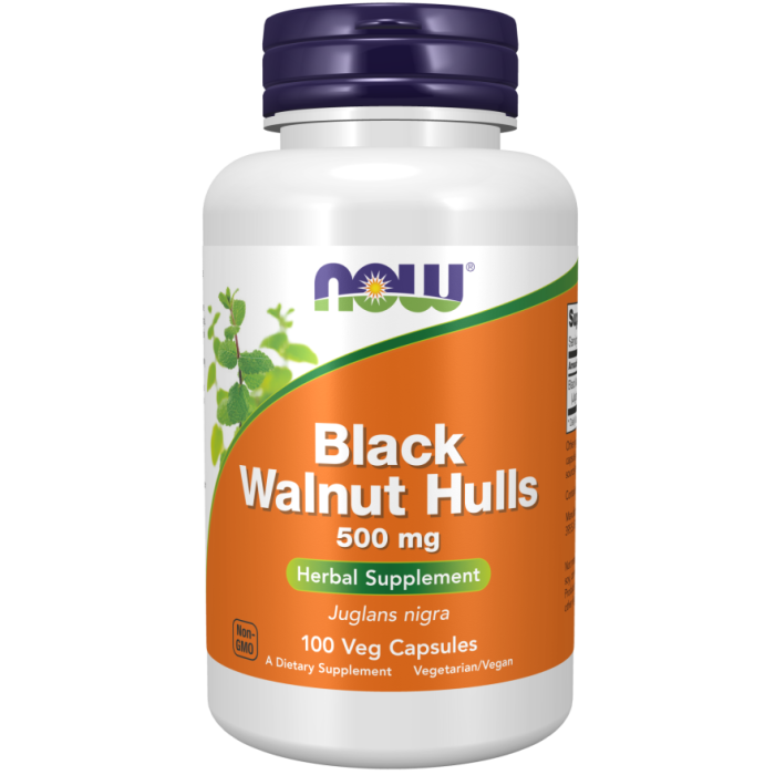 NOW Foods Black Walnut Hulls 500 mg - 100 Veg Capsules