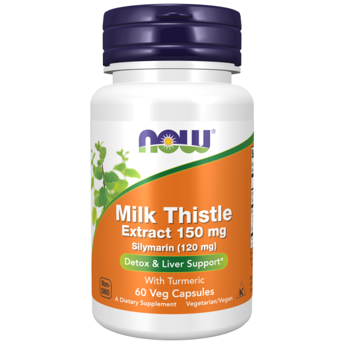 NOW Foods Milk Thistle Extract 150 mg Silymarin (120 mg) - 60 Veg Capsules