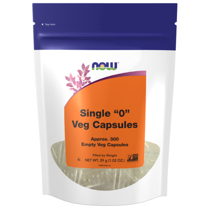 NOW Foods Empty Capsules, Vegetarian, Single "0" - 300 Veg Capsules