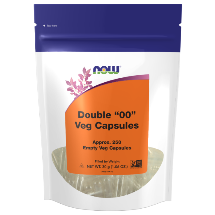 NOW Foods Empty Capsules, Vegetarian, Double "00" - 250 Veg Capsules