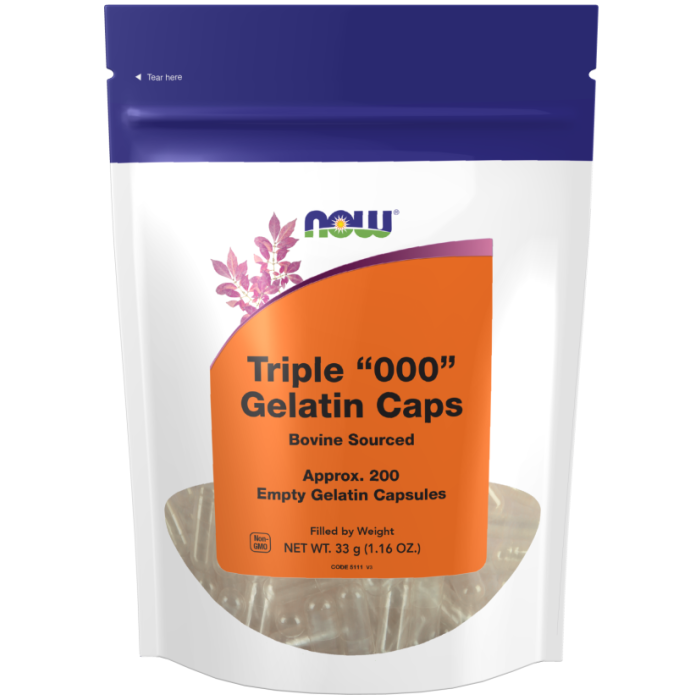 NOW Foods Empty Capsules, Gelatin, Triple "000" - 200 gel caps