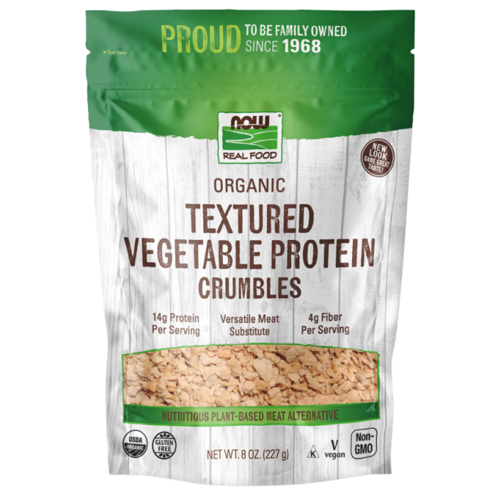 NOW Foods Textured Vegetable Protein Crumbles, Organic - 8 oz.