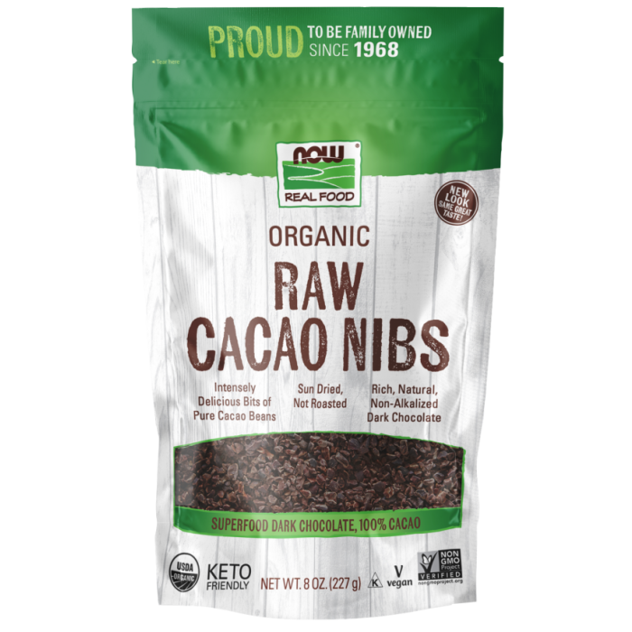 NOW Foods Cacao Nibs, Organic & Raw - 8 oz.