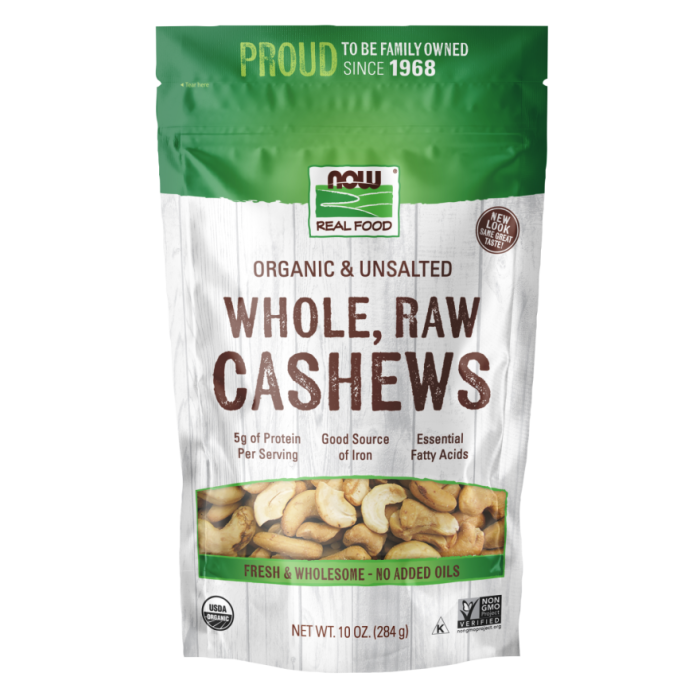 NOW Foods Cashews, Organic, Whole, Raw & Unsalted - 10 oz.