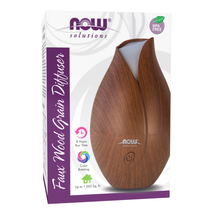 NOW Foods Ultrasonic Faux Wood Grain Essential Oil Diffuser