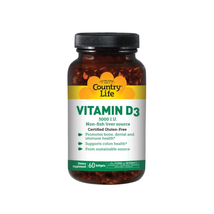 Country Life Vitamin D3 5000 IU, 60 Softgels