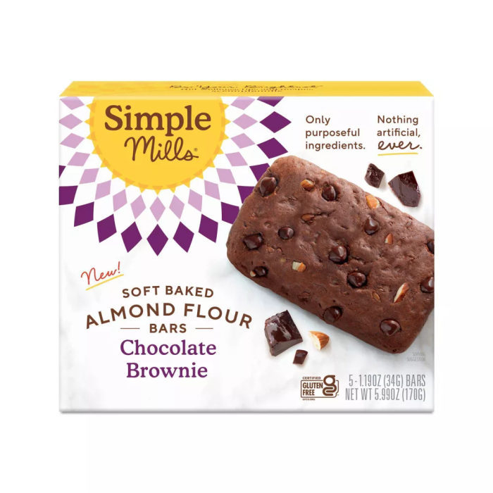 Simple Mills Soft Baked Almond Flour Bars, Chocolate Brownie - Front view