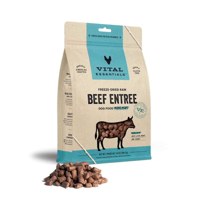 Vital Essentials Freeze Dried Dog Food Raw Beef Mini Nibs Entree - Front view