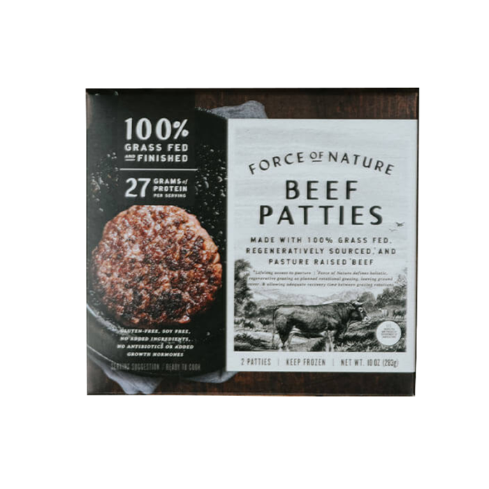 Force of Nature Grass Fed Beef Patties - Front view