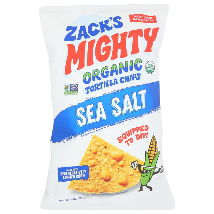 Zacks Mighty Organic Sea Salt Tortilla Chips - Front view