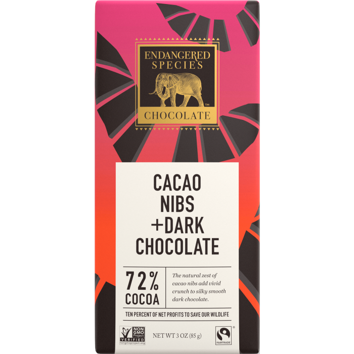 Endangered Species Cacao Nibs + Dark Chocolate, 3 oz.