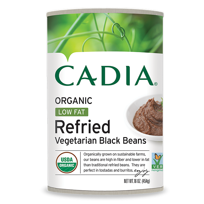 Cadia Organic Low Fat Refried Vegetarian Black Beans, 16 oz.