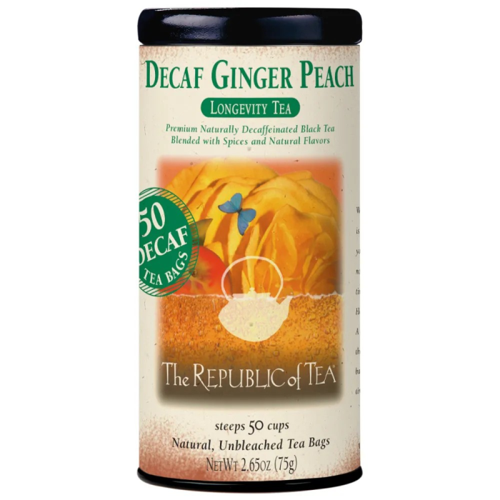 The Republic of Tea Decaf Ginger Peach Black Tea Bags - Front view