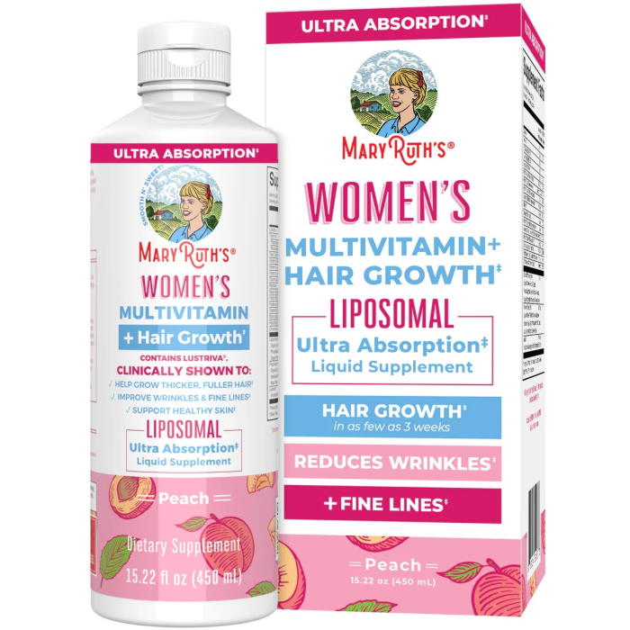 MaryRuth's Women's Multivitamin + Hair Growth Liposomal Peach - Front view