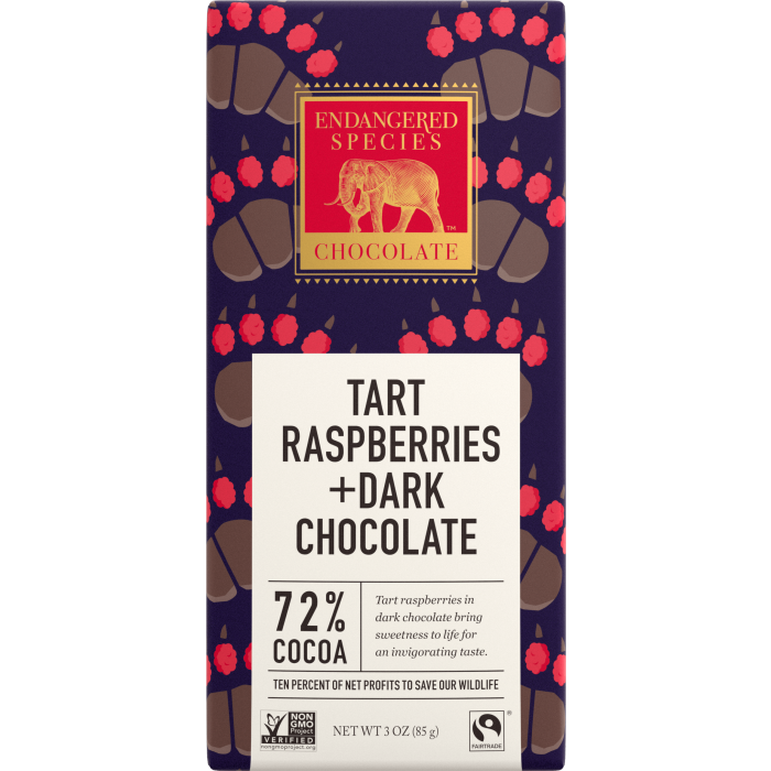 Endangered Species Tart Raspberries + Dark Chocolate, 3 oz.