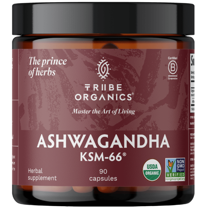 Tribe Organics KSM-66 Ashwagandha Herbal Supplement - Front view