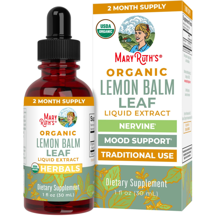 MaryRuth's Organic Lemon Balm Leaf Liquid Drops, 1oz. - Front view