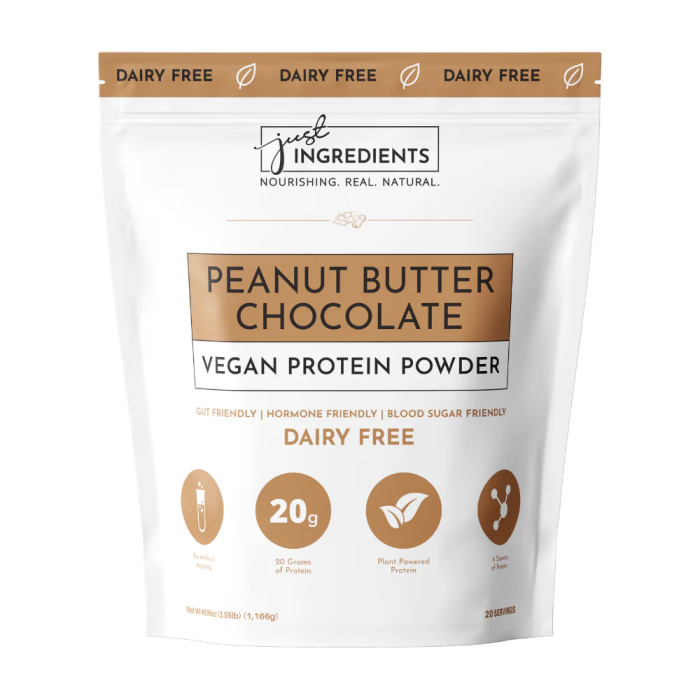 Just Ingredients Vegan Peanut Butter Chocolate Protein Powder - Front view