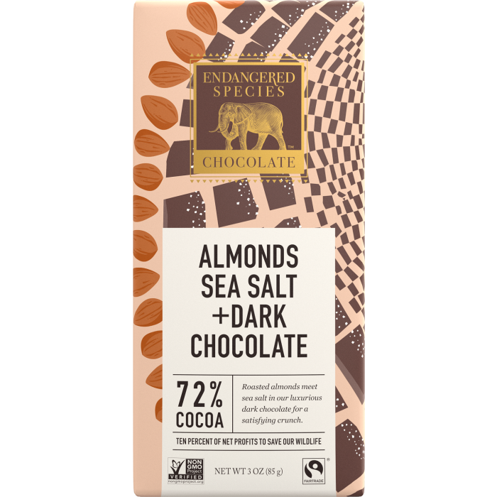 Endangered Species Almonds, Sea Salt + Dark Chocolate, 3 oz.