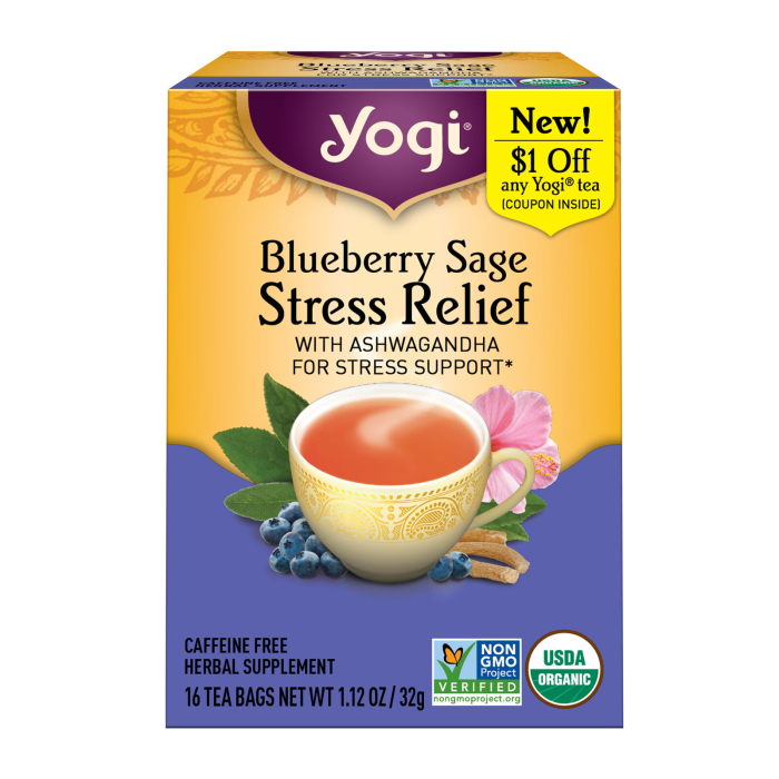 Yogi Tea Blueberry Sage Stress Relief, 16 Tea Bags