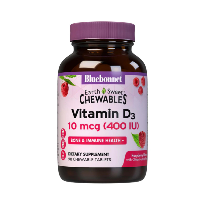 Bluebonnet EarthSweet Chewable Vitamin D3, 400 IU, Raspberry - Front view