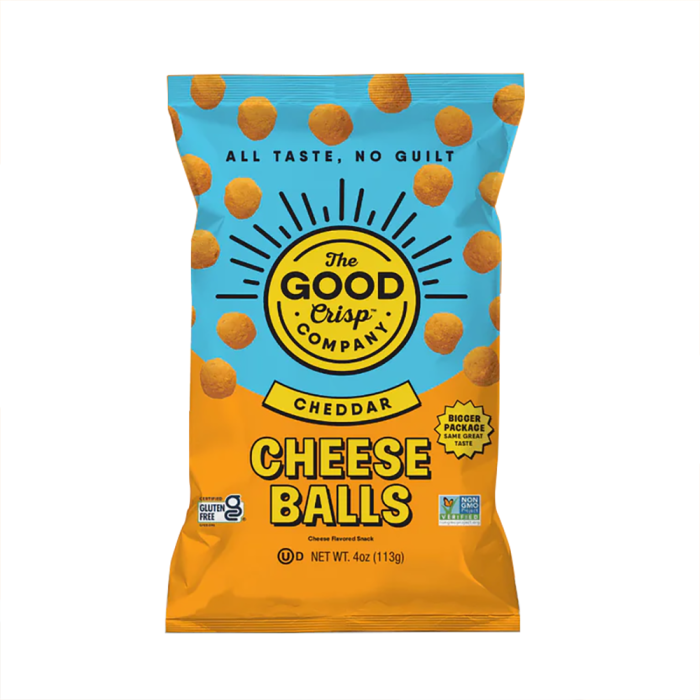 The Good Crisp Company Cheddar Cheese Balls - Front view