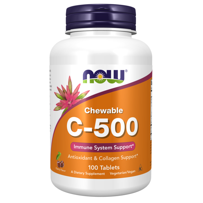 NOW Foods Vitamin C-500 Cherry Chewable - 100 Tablets