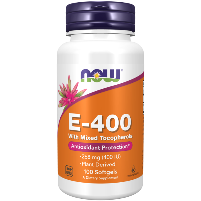 NOW Foods Vitamin E-400 With Mixed Tocopherols - 100 Softgels