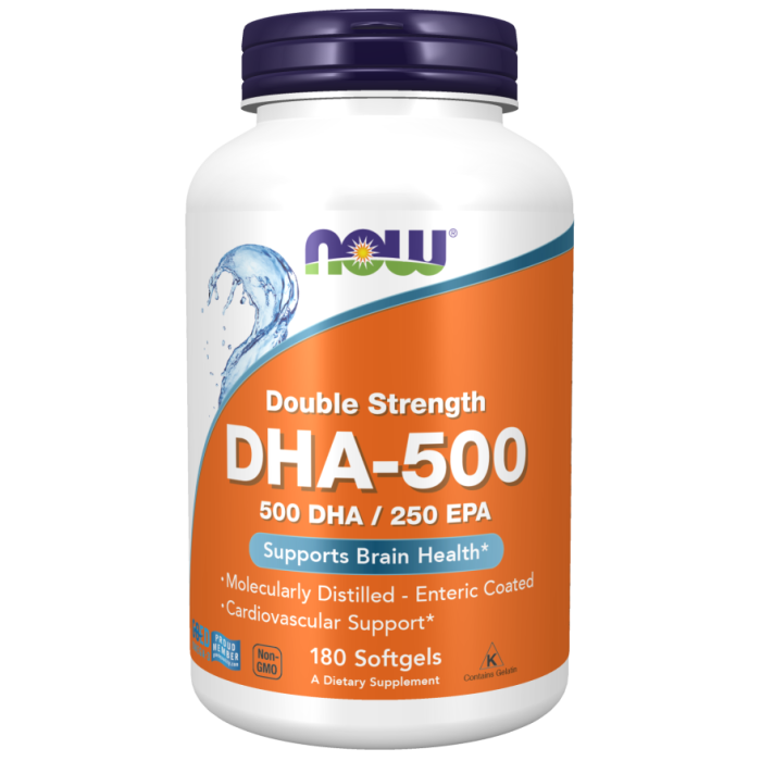 NOW Foods DHA-500 Fish Oil, Double Strength - 180 Softgels