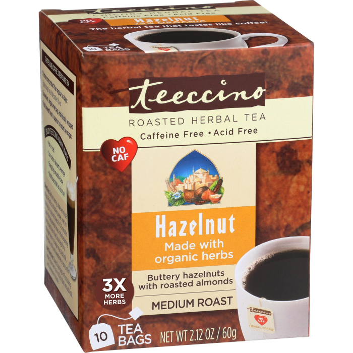 Teeccino Hazelnut Chicory Roasted Herbal Tea, 10 Tea Bags